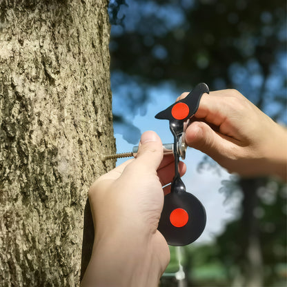 The practice target hanging on the tree