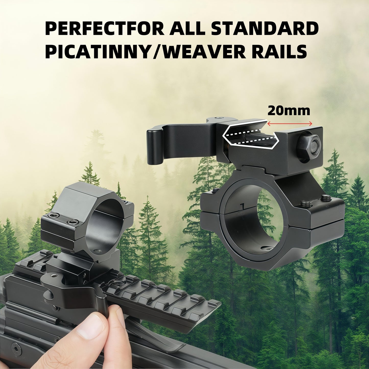 Quick-release sight fixing fixture, pipe diameter 25.4mm/30mm, used for 20mm guide rails